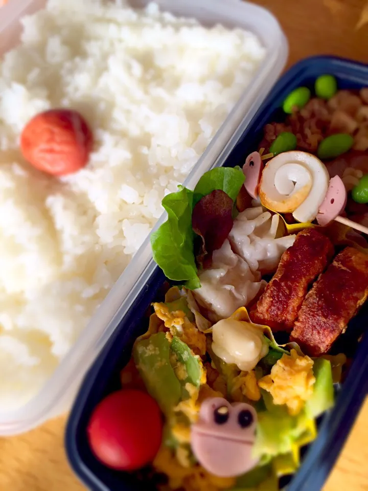 高1アメフト息子弁当   牛丼&キャベツ卵|misaさん