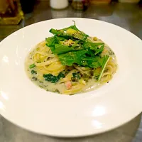 菜の花とほうれん草の海苔煮込みクリームパスタ|bluebooさん