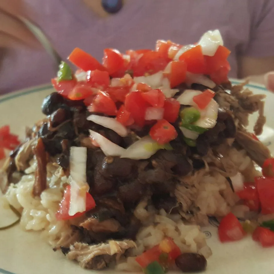 cuban inspired pork with black beans,  rice and salsa|elissa massonさん