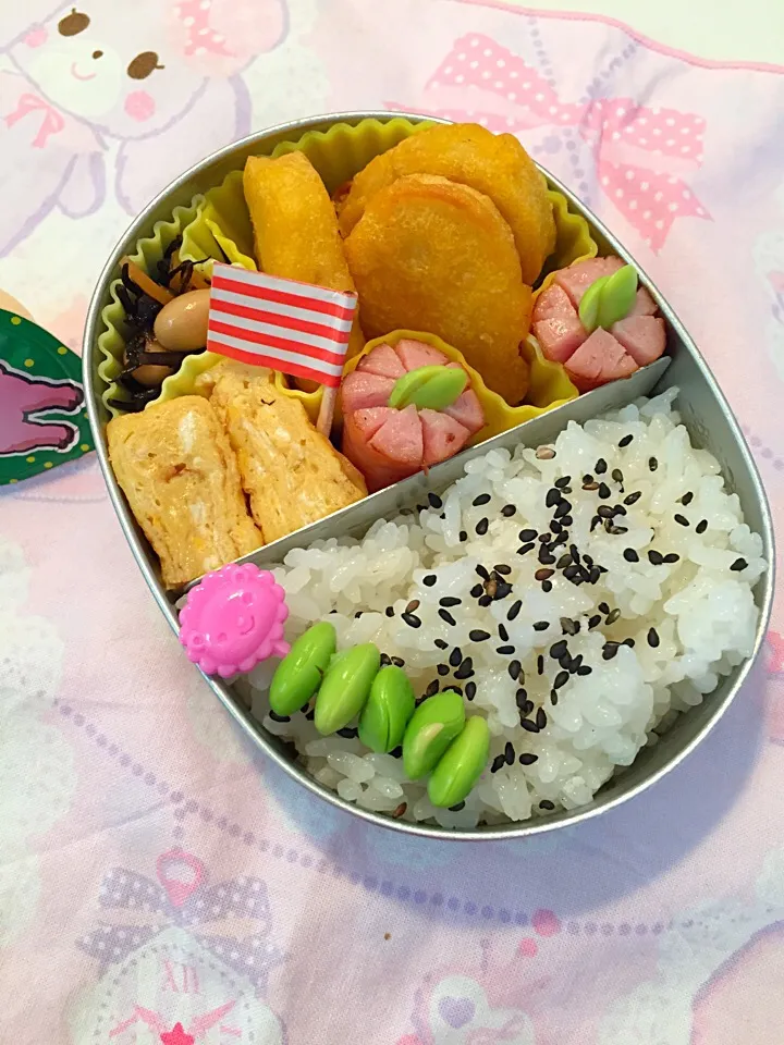 幼稚園弁当！チキンナゲット ひじき 卵焼き ウィンナー 枝豆|asamisaraさん