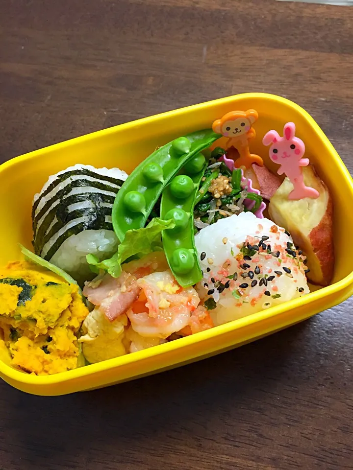 エビと卵のにんにく塩炒めアスパラ抜き弁当|kiicoさん