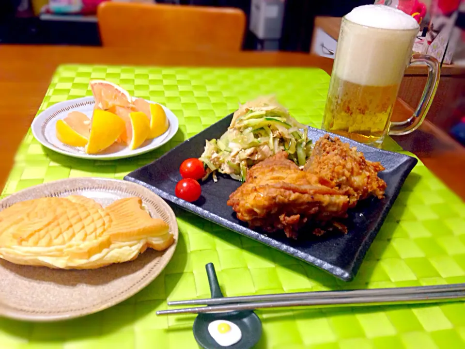 🐓フライドチキン＆棒棒鶏サラダでビール🍺|マニラ男さん