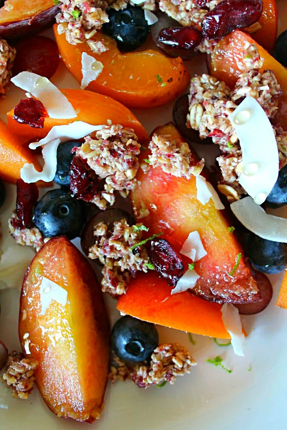 Snapdishの料理写真:Stone Fruit Salad with Raw Cranberry Walnut Coconut Granola w/ Honey|lisaさん