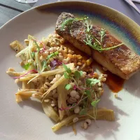 Snapdishの料理写真:Pan Fried Seabass,fennel.barley risotto and Tom-yum bouillabaisse|Arunee Chuboonrajさん