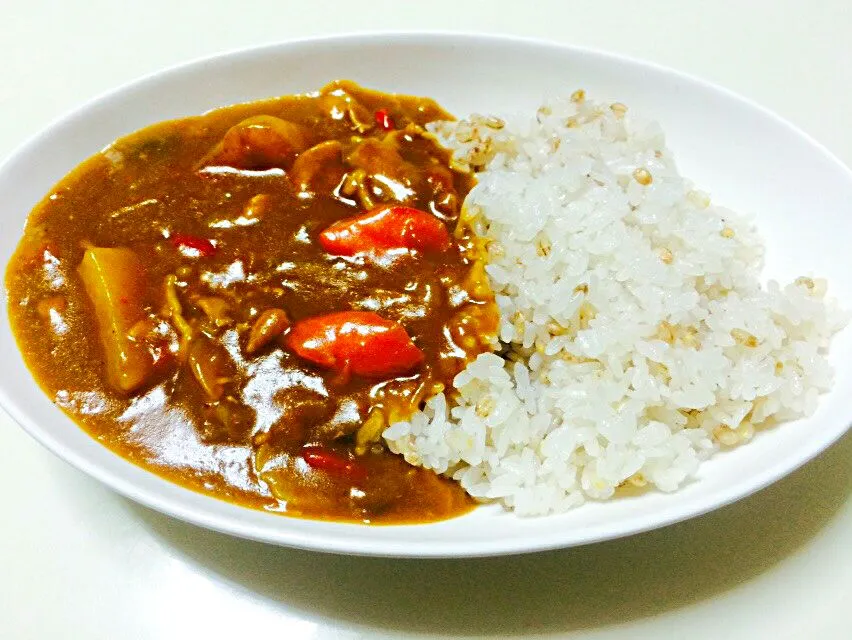 Snapdishの料理写真:麦飯フルーツカレー|vege食堂さん