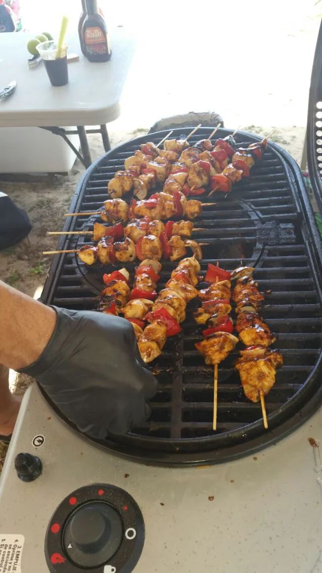 Snapdishの料理写真:On the beach in Puerto Rico on the grill making pineapple infused chicken kabobs yummy|Frank Ortizさん