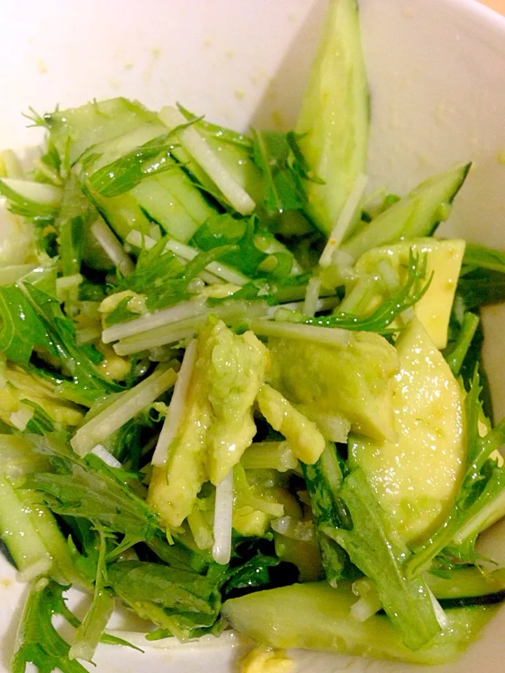 きゅうり、水菜、アボカドサラダ*\(^o^)/* Mizuna leaves, avo and cucumber salad|Tanuさん