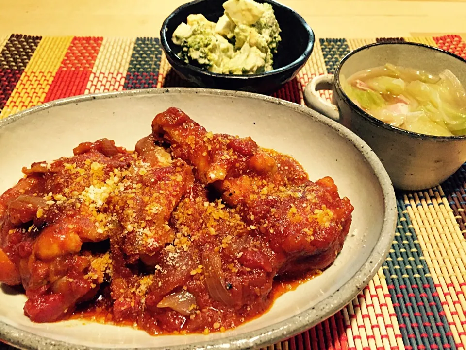 Snapdishの料理写真:志野さんの料理 コンソメいらないよ〜                  鶏手羽元のカチャトーレ                (鶏肉のトマト煮)|piton810さん