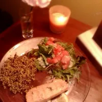 Snapdishの料理写真:Grilled Salmon, Rainbow Quinoa, Watermelon Blue Arugula  Salad