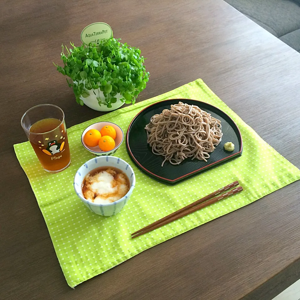 Snapdishの料理写真:とろろ蕎麦、キンカンたまたま、たんぽぽ茶|pentarouさん