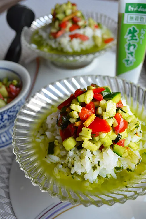 食欲おちる夏の朝やお夜食に。　わさびが爽快　和イタリアン茶漬け　- スパイス大使 -　 #うちバル #金魚の肴|青山金魚さん