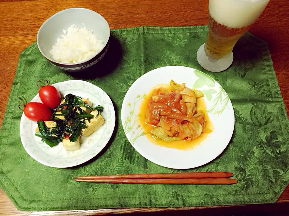 チキントマト煮 豆腐とにらの和風だし炒め 白滝入りヘルシーごはん|Ａｋａｒｉ♡さん