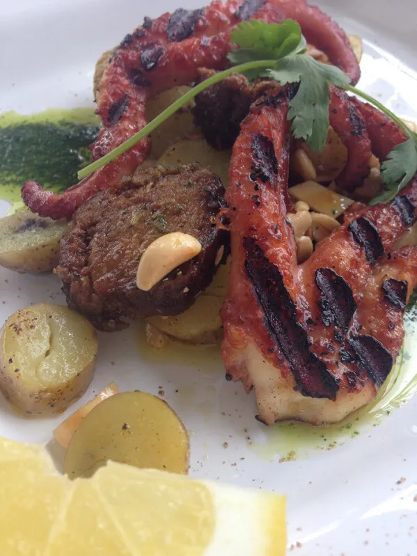 Grilled Octopus with Potatoes,Marcona Almonds, Choirizo and Salsa Verde|Christine pavelkaさん