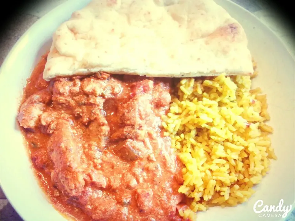 Chicken Tikka Masala with Yellow Curry Rice and Garlic Naan|Courtney Alizabet Riess Handelさん