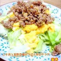 ひき肉と高野豆腐のそぼろ炒めサラダ