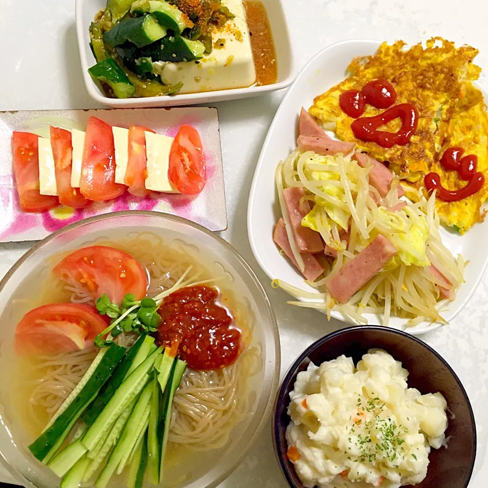 夕飯♡冷麺♡おつまみ♡|湊叶ママさん