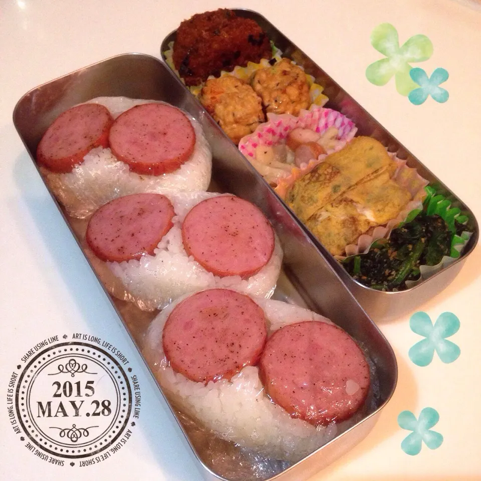 Snapdishの料理写真:主人のシンプルお弁当❤︎（スパム）|Makinsさん