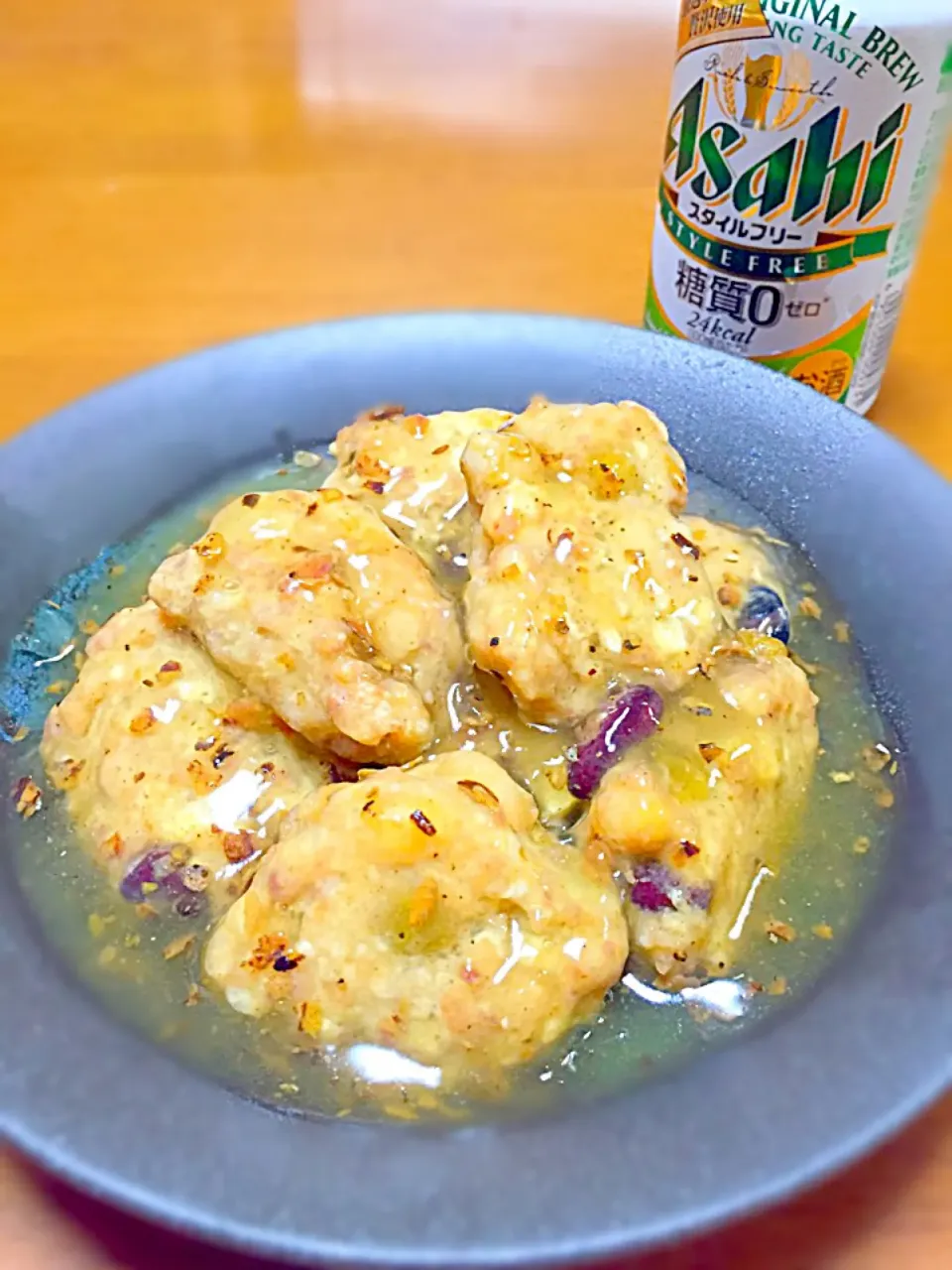 豆腐と挽肉のふわふわ揚げ。鰹と昆布の出汁あんかけ。|junjunさん