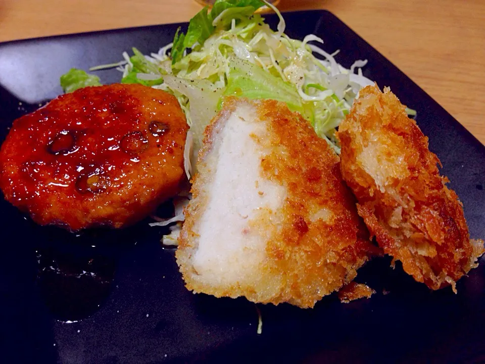 チキンかつとつくねの照り焼きバーグ|こんこんさん