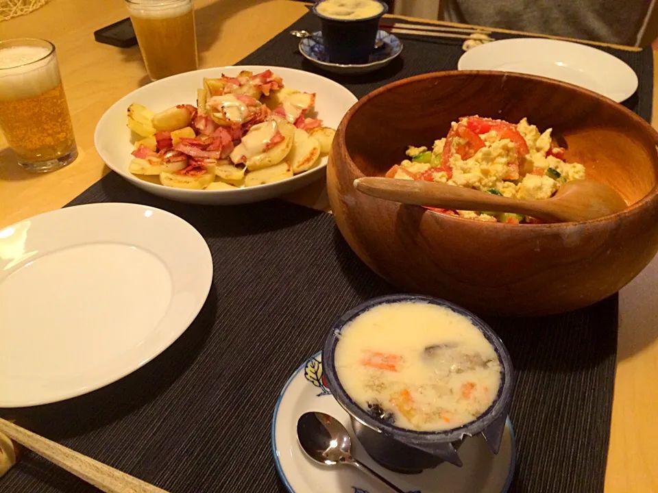 茶碗蒸しとポテトベーコンと豆腐サラダ|ぴっぱーさん