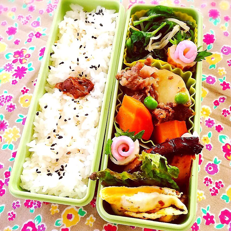 今日のお弁当5/29♡肉じゃが・ハマチの照り焼き(*^^*)|ばろんさん