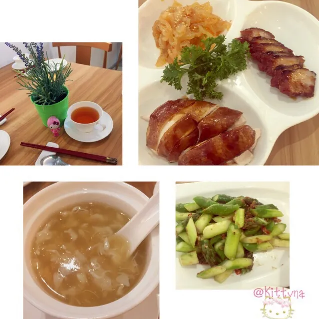 🐔🐷🌱Trio Combination,Stir-Fried Asparagus w XO sauce &Braised Shredded Conpoy & Crab meat in minced winter melon think soup 🍲|🎀Kittyna🌸さん