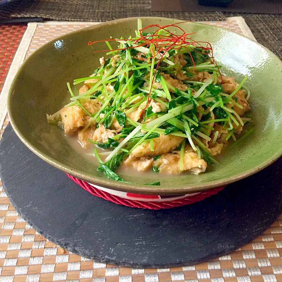 エビ油が香る 豆苗 水菜 油揚げのナンプラー炒め|佐野未起さん