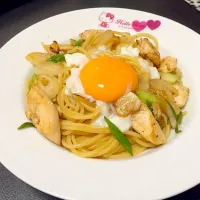 鳥ささみと葉玉ねぎのガーリックパスタ|さっとみんさん