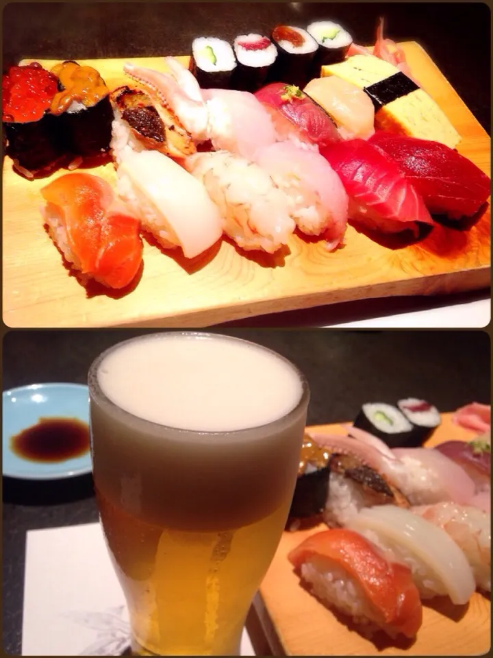 Snapdishの料理写真:握り寿司＆ビール🍺|マニラ男さん