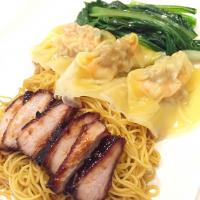 Wonton Mee with Charsiew - Egg noodles with pork dumplings and honey roasted pork