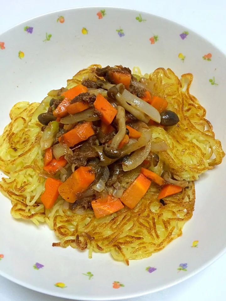 肉鬆と野菜炒めのかた焼きそば|sceviさん