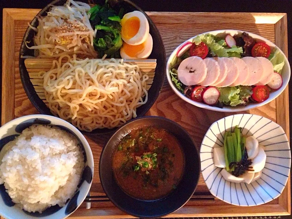 つけ麺、鶏ハムサラダ、カブの浅漬け|ayumiさん