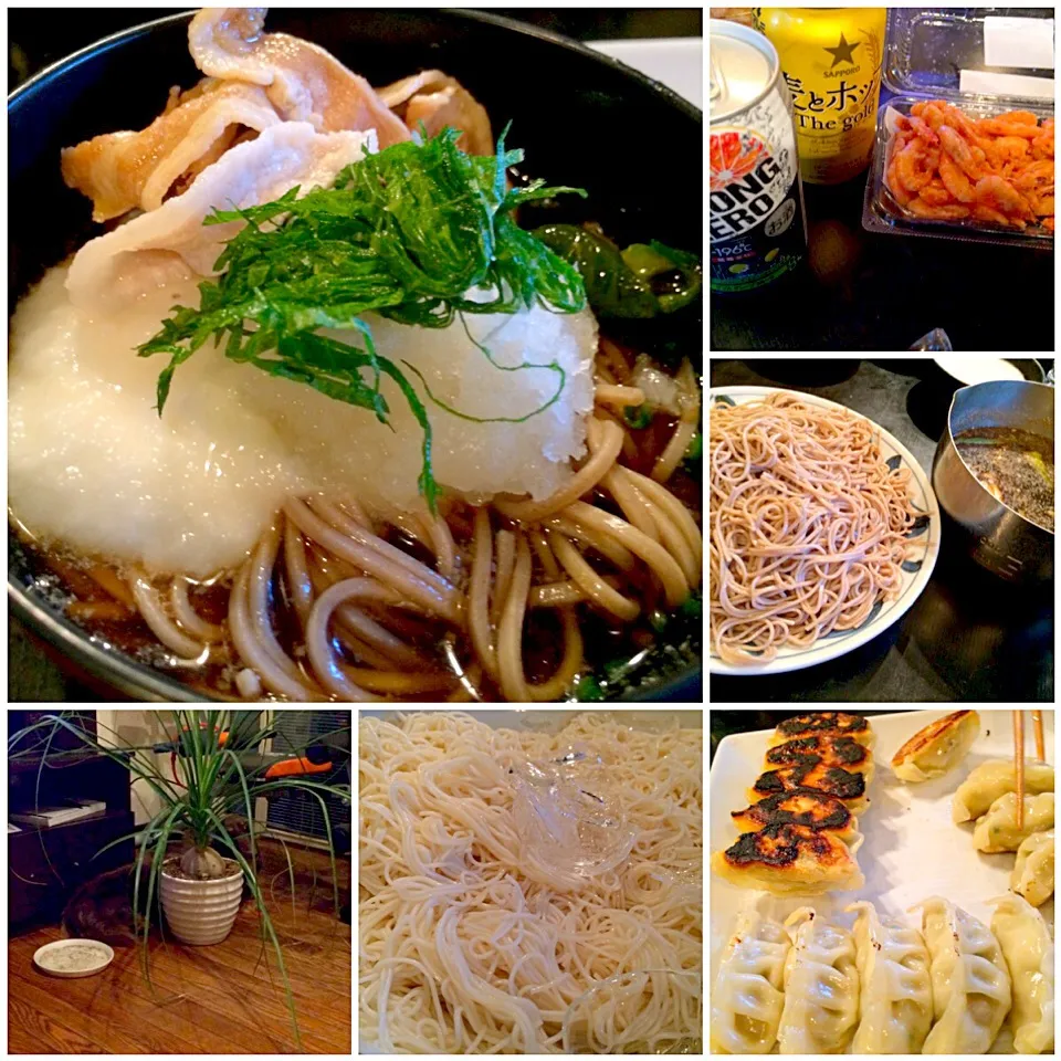 Today's Dinner🍴揚げ茄子･ﾋﾟｰﾏﾝ･とろろ･大根おろし･豚しゃぶ･素麺･蕎麦･唐揚げ by mom餃子･かき揚げ|🌈Ami🍻さん