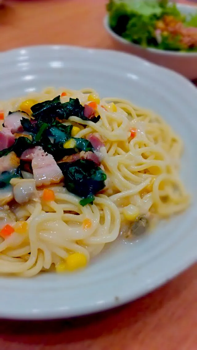 麺も自家製♪ほうれん草とベーコンのクリームパスタ♡|ノリティアさん