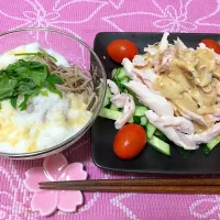 Snapdishの料理写真:棒棒鶏ととろろ蕎麦|Yumikoさん