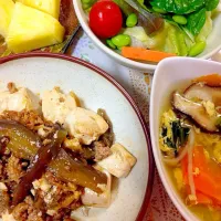 Snapdishの料理写真:麻婆茄子豆腐と中華スープ|さとみさん