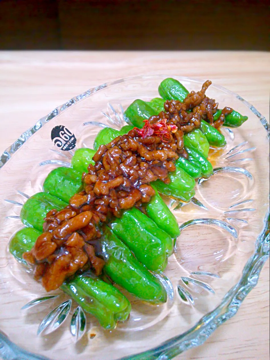 Snapdishの料理写真:fried green pepper dressed with sweet-soysauce!!|和田 匠生さん