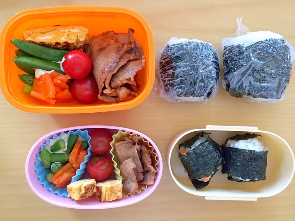 Snapdishの料理写真:娘の遠足弁当。オットのもついでに。|もりさん