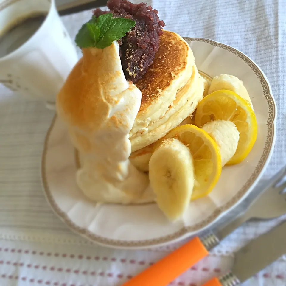 おやつ◎ あんこと豆腐クリームで和風パンケーキ💛|しょちちさん