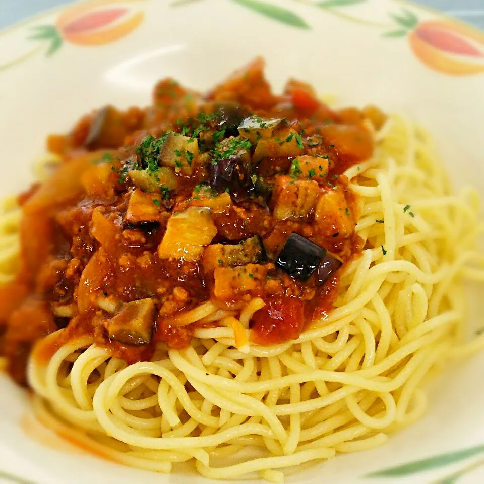 茄子と挽き肉のトマトパスタ～d(^-^)|たかたかさん