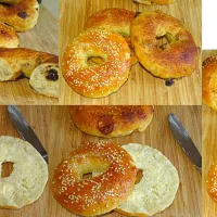 Cinnamon Raisin, Sesame Seeds & Salted Garlic Bagels #Bagel