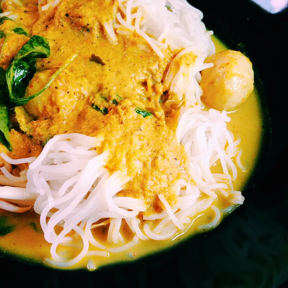 Rice noodle with coconut milk curry #Thaifood#noodle#coconutmilk#curry#soup|Panaddaさん