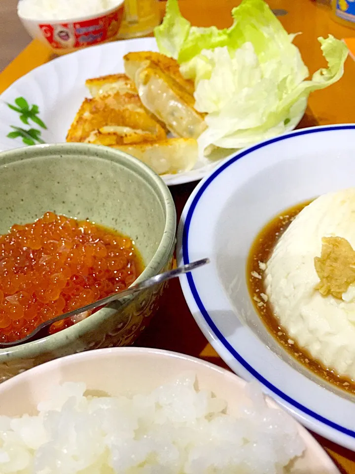 焼き餃子、いくらのしょうゆ漬け、寄せ豆腐生姜醤油|ch＊K*∀o(^^*)♪さん