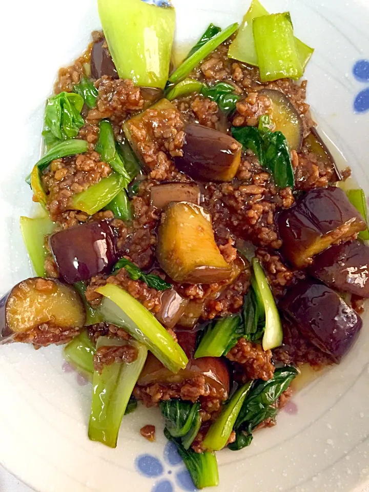 茄子とちんげん菜の挽肉炒め|山下ちひろさん