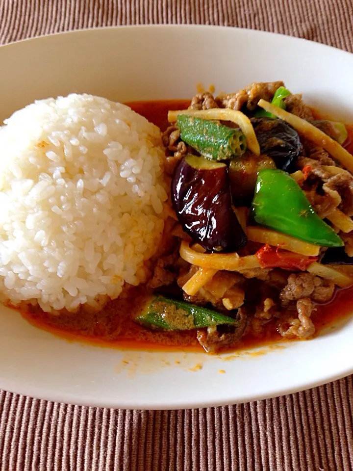 Snapdishの料理写真:Gaeng pet nuer 牛肉と夏野菜のレッドカレー|Go Satoさん