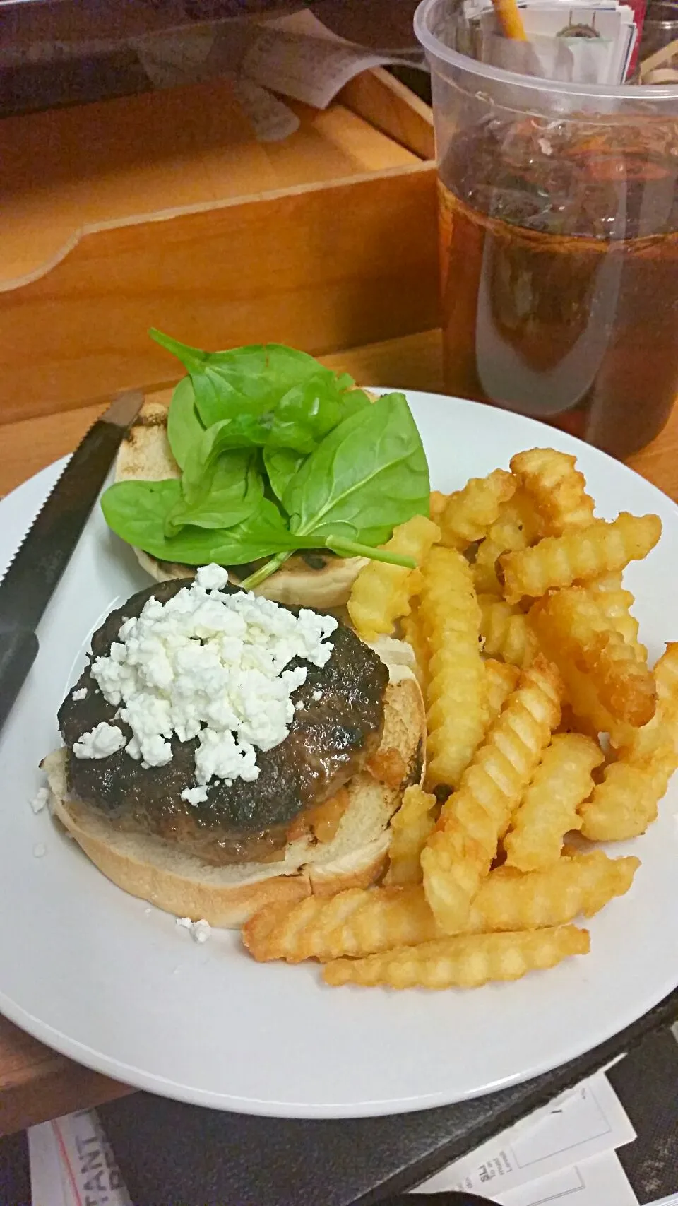 Lamb burger top with goat cheese side of fries|crystalさん