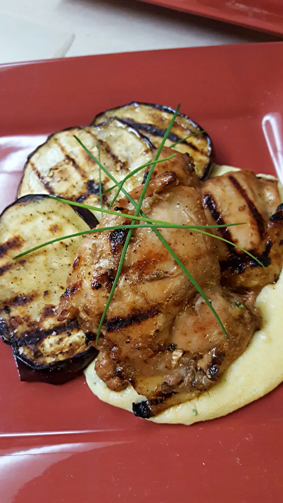 Snapdishの料理写真:grilled chicken, eggplant and creamy polenta|Julia Karma Aguillon-Garciaさん