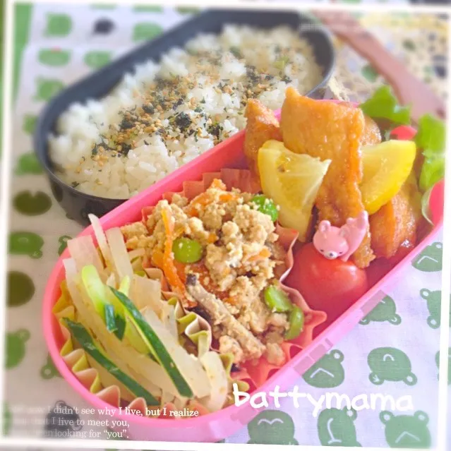 鶏ムネ肉のレモン煮と粉豆腐の炒り煮弁当〜♡battymamaの節約しても美味しいお弁当♡|ばってぃーまま＠♪さん