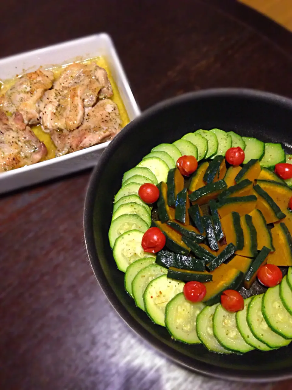 鶏モモ肉のグリル焼き&蒸し野菜をバルサミコソースでいただきます❤️|miiiーna"さん