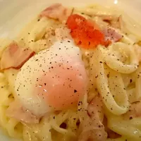 Snapdishの料理写真:カルボナーラうどん明太子トッピング|さりーさん